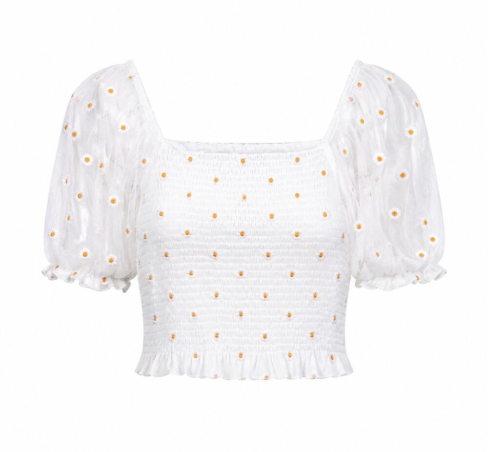 Altar'd State Blossom Puff Smocked Floral Cropped Top Size S